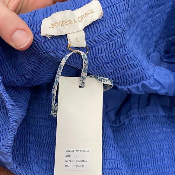 Jennifer & Grace Tiered Peasant Skirt Size Large Blue Boho Embroidered Eyelet - Picture 5 of 8